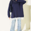 Ribbed Crew Neck Hem-Edge Lace-Trimmed Tunic Navy Blue - Imagen 2