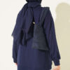 Ribbed Crew Neck Hem-Edge Lace-Trimmed Tunic Navy Blue - Imagen 3