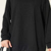 Ribbed Crew Neck Hem-Edge Lace-Trimmed Tunic Black - Afbeelding 4