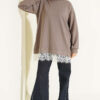 Ribbed Crew Neck Hem-Edge Lace-Trimmed Tunic Mink - immagine 2