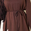 Crew Neck French Terry Tied Drawstring Tunic Brown - immagine 4
