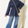 Crew Neck French Terry Tied Drawstring Tunic Navy Blue - immagine 2