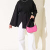 Crew Neck French Terry Tied Drawstring Tunic Black - immagine 2