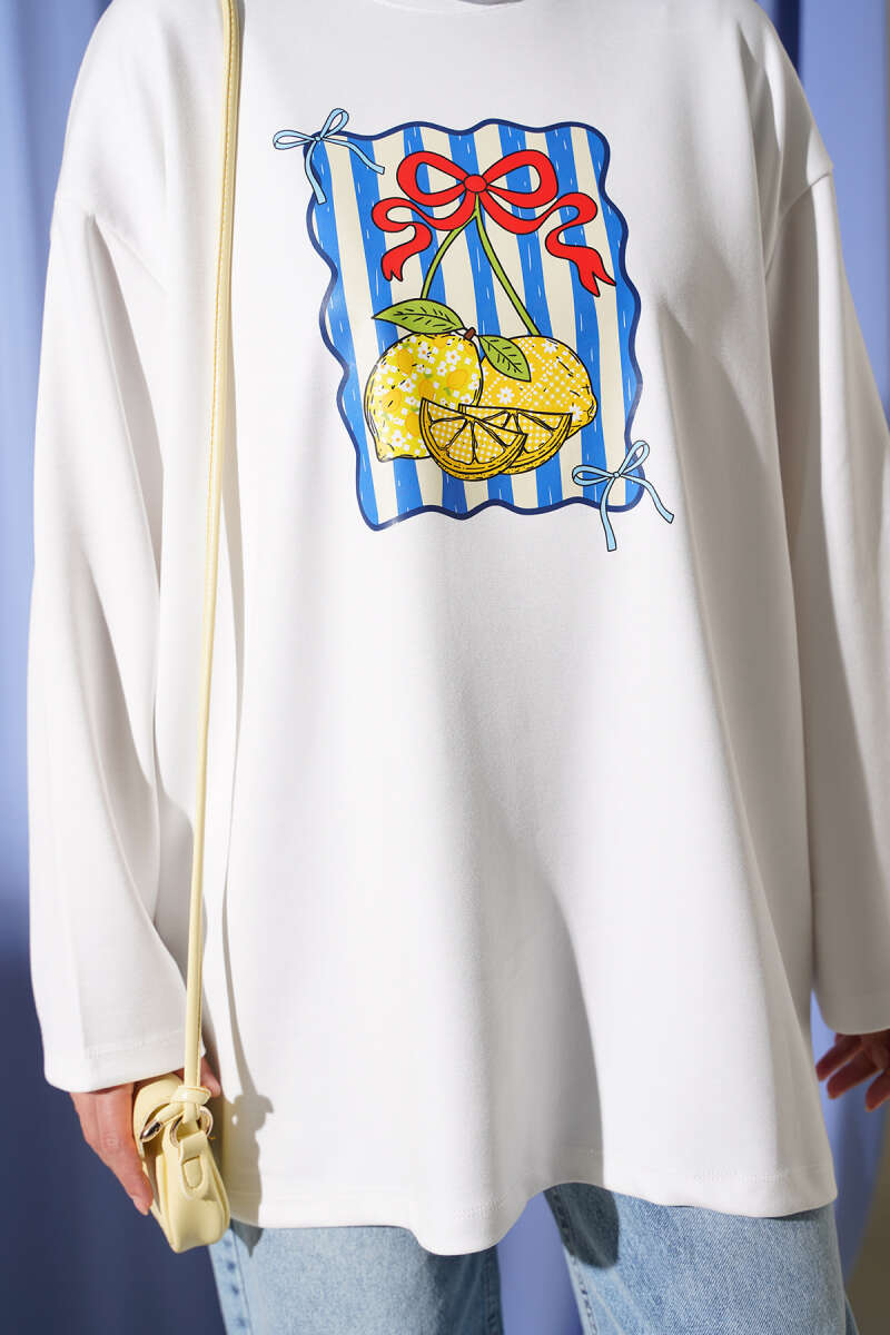 Bicycle Neck Lemon Print Tunic Ecru – Bild 4