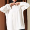 Raglan Sleeve Crew Neck Tunic with Side Slit White