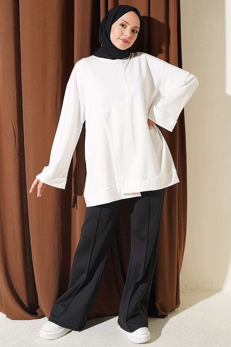 Raglan Sleeve Crew Neck Tunic with Side Slit White - immagine 2