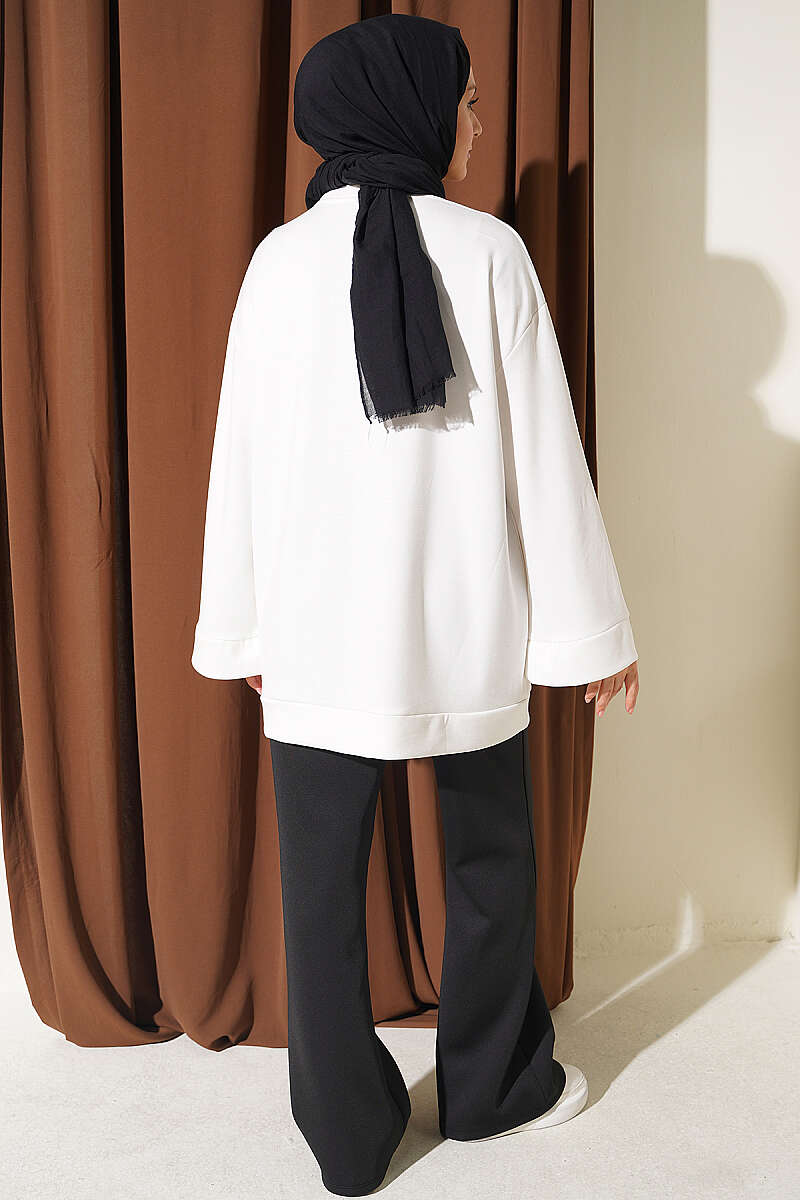 Raglan Sleeve Crew Neck Tunic with Side Slit White - immagine 3