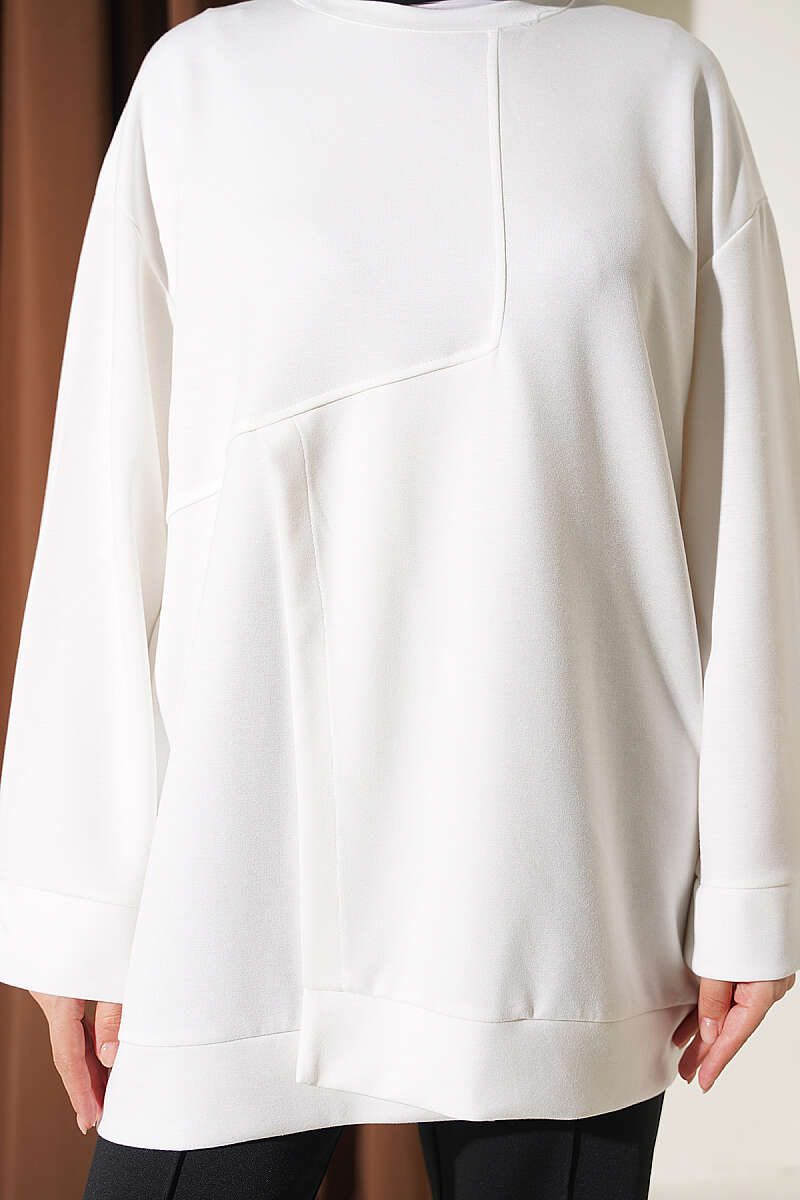 Raglan Sleeve Crew Neck Tunic with Side Slit White - immagine 4