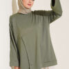 Raglan Sleeve Crew Neck Tunic with Side Slit Khaki