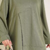 Raglan Sleeve Crew Neck Tunic with Side Slit Khaki - immagine 4