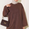 Raglan Sleeve Crew Neck Tunic with Side Slit Brown
