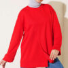 Raglan Sleeve Crew Neck Tunic with Side Slit Red