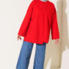 Raglan Sleeve Crew Neck Tunic with Side Slit Red - immagine 2