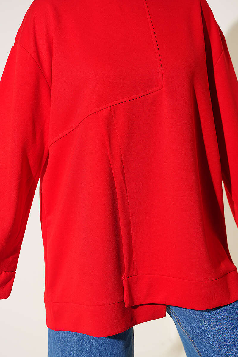 Raglan Sleeve Crew Neck Tunic with Side Slit Red - immagine 4