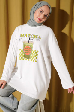 Matcha Printed Crew Neck Tunic Ecru