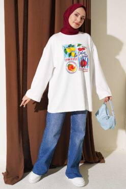 Alternative view of Round Neck Fruit-Print French Terry Tunic Ecru