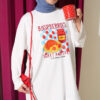 Raspberry Print French Terry Crew Neck Tunic Ecru