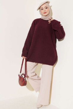 Alternative view of Ribbed Crew Neck Knit Tunic Burgundy