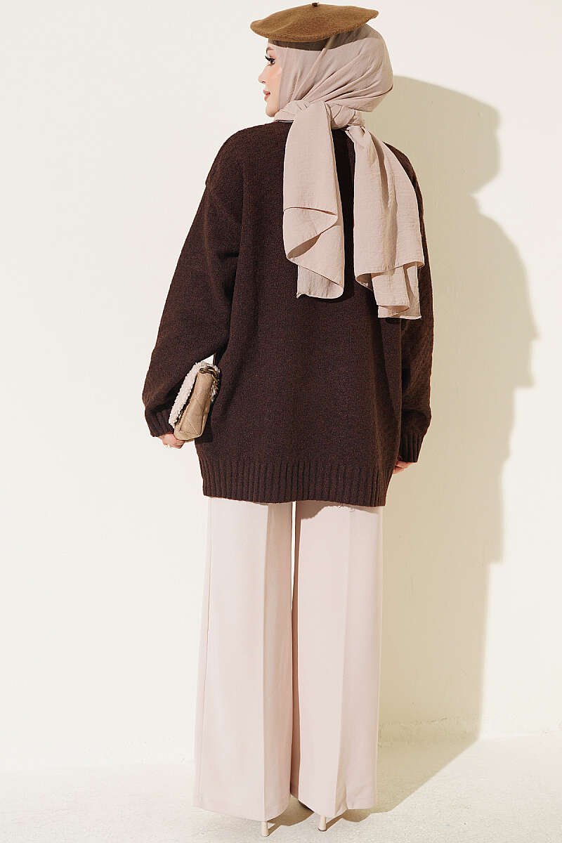 Ribbed Crew Neck Knit Tunic Brown - Imagen 3