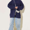 Ribbed Crew Neck Knit Tunic Navy Blue - Image 2