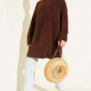 Crew Neck Sweater with Beard Detail Brown - الصورة 2