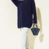 Crew Neck Sweater with Beard Detail Navy Blue - الصورة 2
