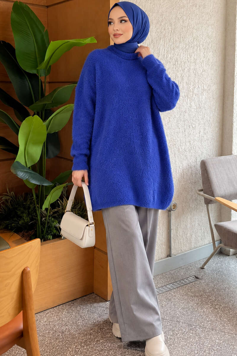 Crew Neck Sweater with Beard Detail Saxon Blue - Imagen 2