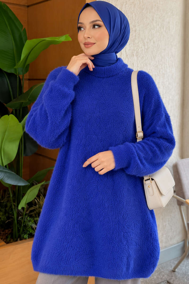 Crew Neck Sweater with Beard Detail Saxon Blue - Imagen 3