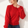Ribbed Crew Neck Knit Sweater Red