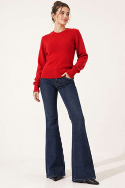 Alternative view of Ribbed Crew Neck Knit Sweater Red