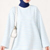 Striped Crew Neck Loose Fit Tunic Blue