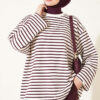 Striped Crew Neck Loose Fit Tunic Plum