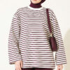 Striped Crew Neck Loose Fit Tunic Plum - الصورة 3