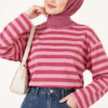 Ribbed Crew Neck Horizontal Striped French Terry Tunic with Rose Detail Rose Dust – Image 2