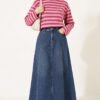 Ribbed Crew Neck Horizontal Striped French Terry Tunic with Rose Detail Rose Dust – Image 3