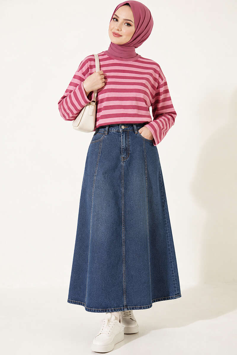 Ribbed Crew Neck Horizontal Striped French Terry Tunic with Rose Detail Rose Dust – Image 3