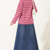 Ribbed Crew Neck Horizontal Striped French Terry Tunic with Rose Detail Rose Dust – Image 4