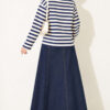 Ribbed Crew Neck Horizontal Striped French Terry Tunic with Rose Detail Navy Blue – Image 4