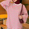 Striped French terry raglan top with a side slit Red – Bild 3