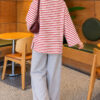 Striped French terry raglan top with a side slit Red – Bild 4