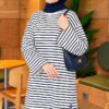 Striped French terry raglan top with a side slit Navy Blue - الصورة 3