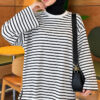 Striped French terry raglan top with a side slit Black