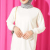 Ribbed Crew Neck Tunic with Side Slits Ecru