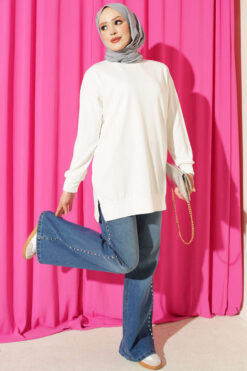 Alternative view of Ribbed Crew Neck Tunic with Side Slits Ecru