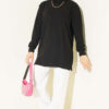 Ribbed Crew Neck Tunic with Side Slits Black – Bild 2