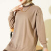 Ribbed Crew Neck Tunic with Side Slits Mink