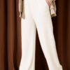 Wide Leg High Waist Elastic Pants Ecru