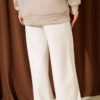 Wide Leg High Waist Elastic Pants Ecru - Afbeelding 3