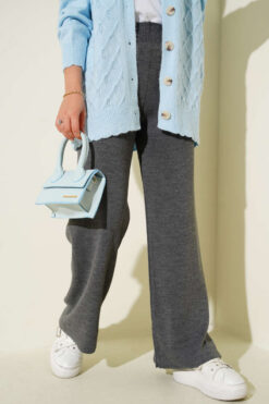 Wide Leg Knit Trousers Smoke