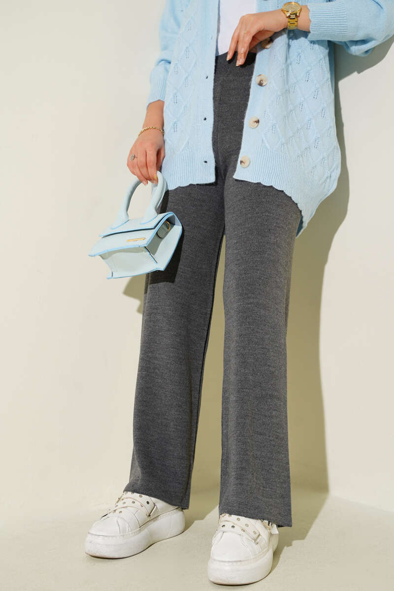 Wide Leg Knit Trousers Smoke – Image 2